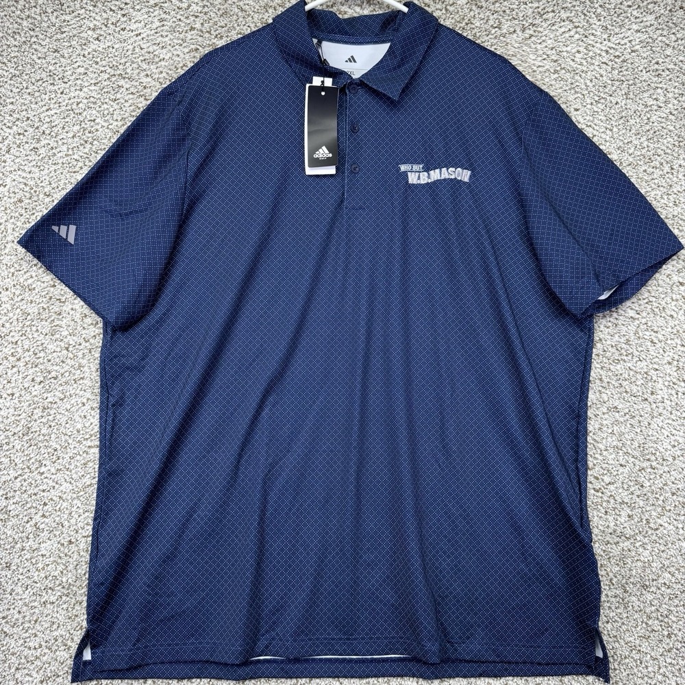 New Adidas Golf Polo Shirt Men's 2XL Blue AOP Geometric Who But W.B. Mason UPF50